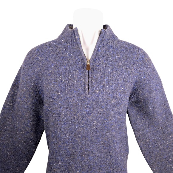 Peter Millar Mens Donegal Blue Speckled Merino Alpaca 1/4 Zip Sweater Size L